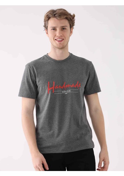Antrasit Melanj Erkek Regular Fit Baskılı Casual O Yaka T-shirt modelleri