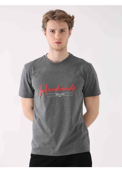 Antrasit Melanj Erkek Regular Fit Baskılı Casual O Yaka T-shirt fırsatları