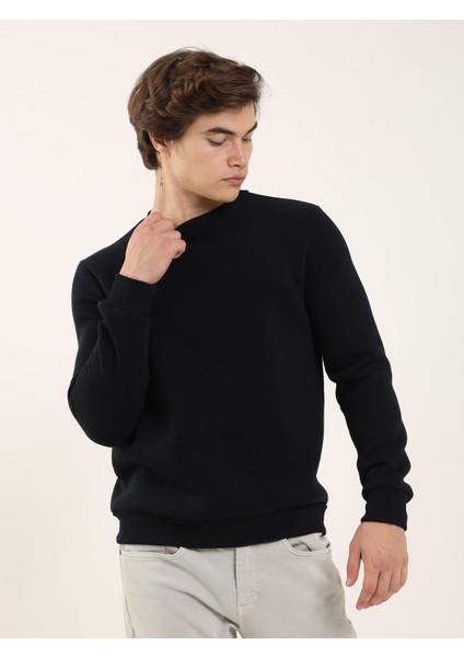 Lacivert Erkek Regular Fit Bisiklet Yaka Sweatshirt