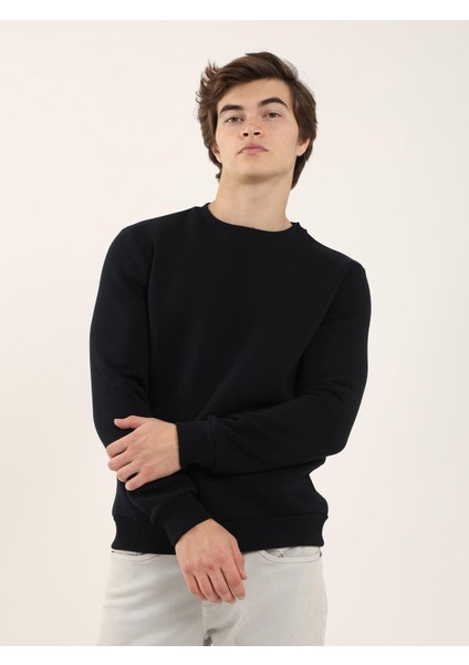 Lacivert Erkek Regular Fit Bisiklet Yaka Sweatshirt