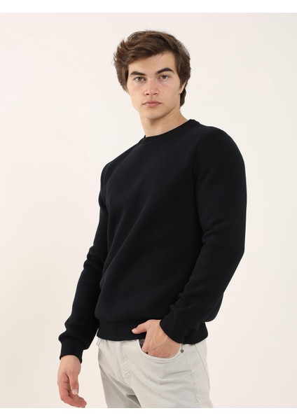 Lacivert Erkek Regular Fit Bisiklet Yaka Sweatshirt