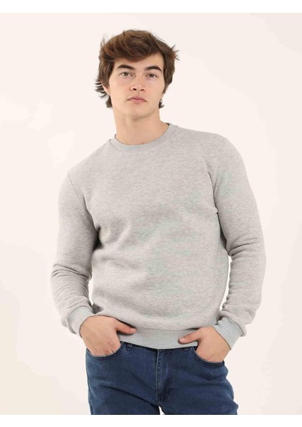 Gri Melanj Erkek Regular Fit Bisiklet Yaka Sweatshirt