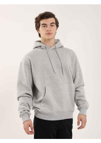 Gri Melanj Erkek Regular Fit Kapüşonlu Sweatshirt