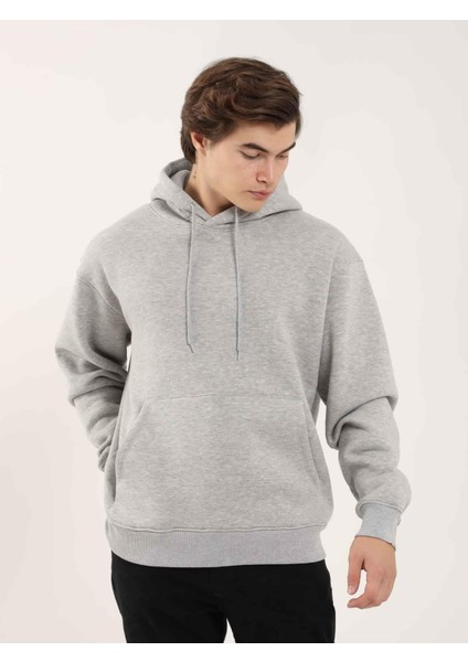 Gri Melanj Erkek Regular Fit Kapüşonlu Sweatshirt