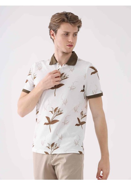 Kahverengi Erkek Slim Fit Çiçek Desenli Casual Polo Yaka T-shirt fırsatları