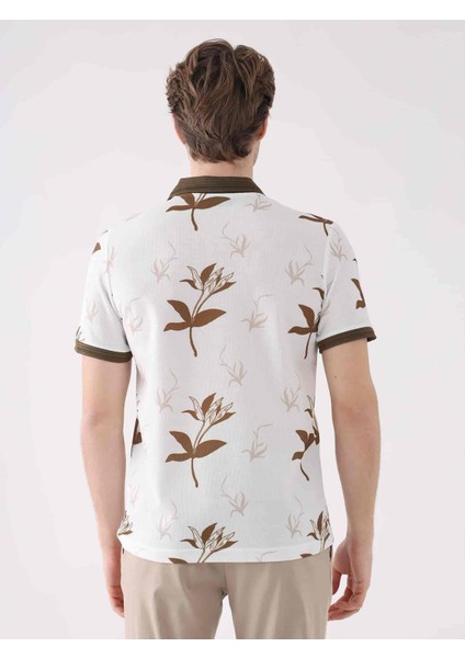 Kahverengi Erkek Slim Fit Çiçek Desenli Casual Polo Yaka T-shirt indirimleri