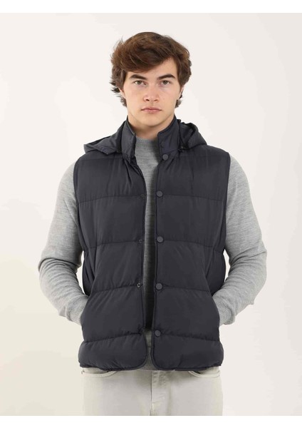 Lacivert Erkek Regular Fit Dik Yaka Yelek Mont