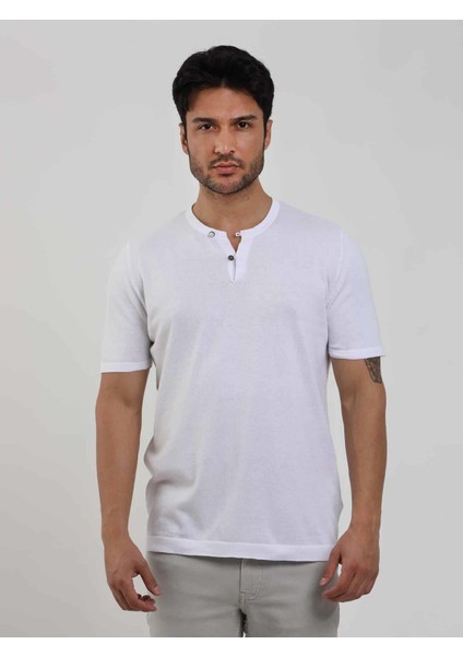 Beyaz Erkek Slim Fit Düz Düğmeli O Yaka Triko fiyatları