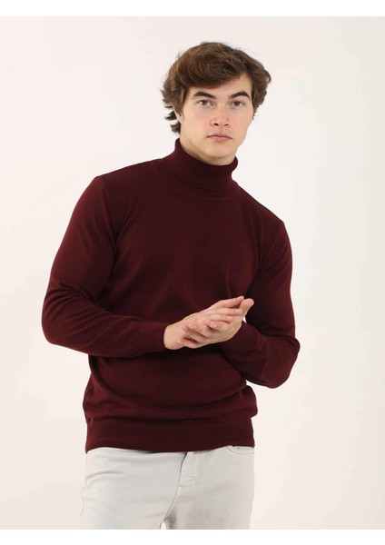 Bordo Erkek Slim Fit Tam Balıkçı Yaka Triko fiyatları