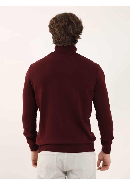Bordo Erkek Slim Fit Tam Balıkçı Yaka Triko fırsatları