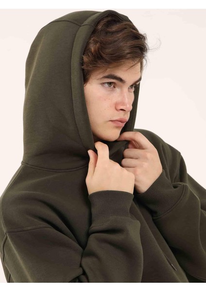 Haki Erkek Regular Fit Kapüşonlu Sweatshirt