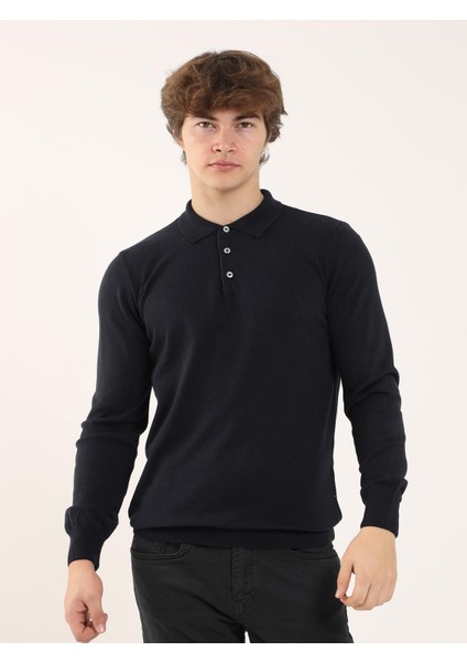 Lacivert Erkek Slim Fit Polo Yaka Triko - 91142