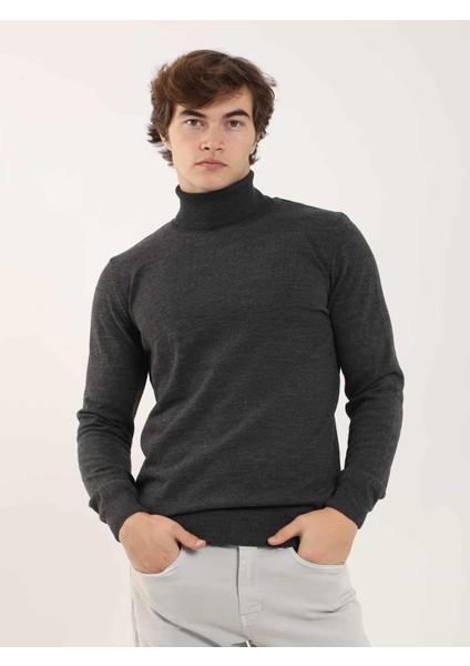 Antrasit Erkek Slim Fit Tam Balıkçı Yaka Triko modelleri