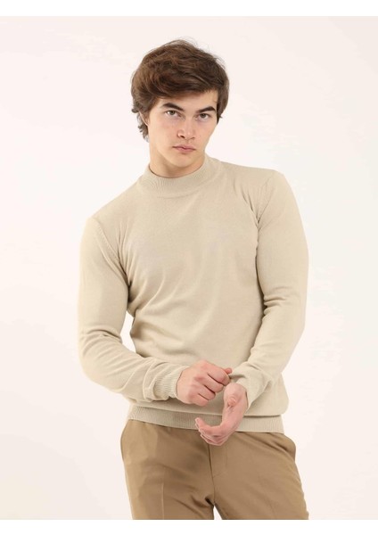 Bej Erkek Slim Fit Yarım Balıkçı Yaka Triko modelleri