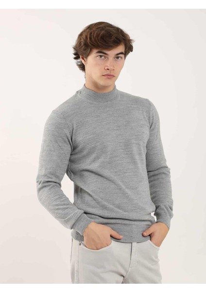 Gri Melanj Erkek Slim Fit Yarım Balıkçı Yaka Triko fiyatları