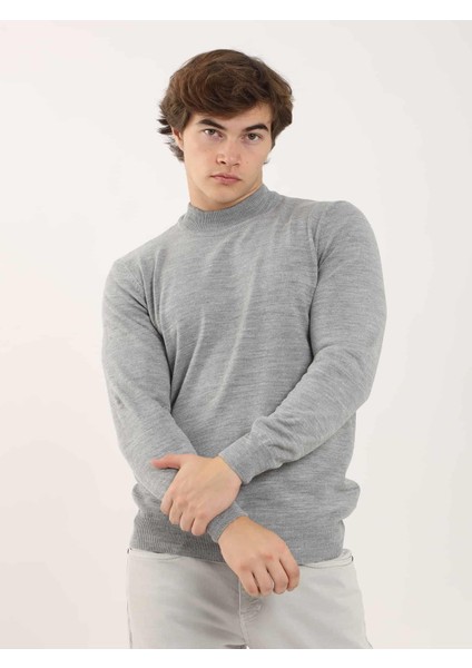 Gri Melanj Erkek Slim Fit Yarım Balıkçı Yaka Triko modelleri