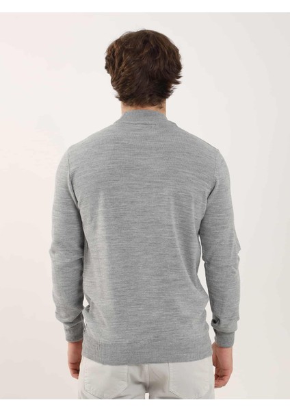 Gri Melanj Erkek Slim Fit Yarım Balıkçı Yaka Triko fırsatları