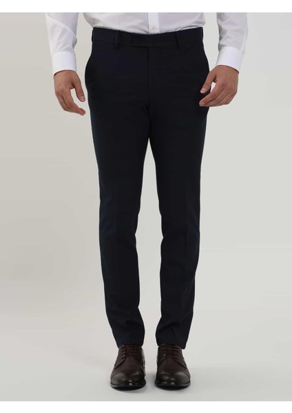 Lacivert Erkek Ekstra Slim Fit Melanj Desenli Klasik Pantolon - 103476