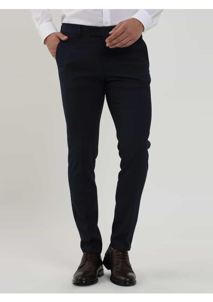 Lacivert Erkek Ekstra Slim Fit Melanj Desenli Klasik Pantolon - 103476