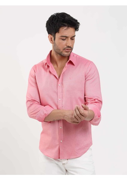 Açık Kırmızı Erkek Slim Fit Düz Brent Düğmeli Yaka Uzun Kol Gömlek - 102439 fiyatları