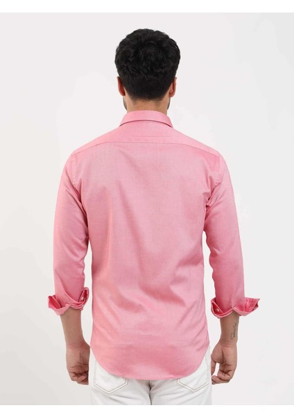 Açık Kırmızı Erkek Slim Fit Düz Brent Düğmeli Yaka Uzun Kol Gömlek - 102439 modelleri