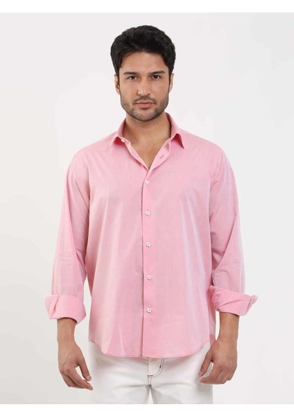 Açık Bordo Erkek Regular Fit Düz Brent Düğmeli Yaka Uzun Kol Gömlek - 102229