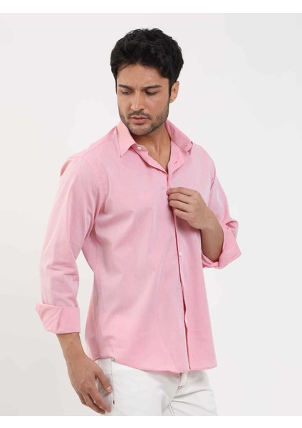 Açık Bordo Erkek Regular Fit Düz Brent Düğmeli Yaka Uzun Kol Gömlek - 102229 fiyatları