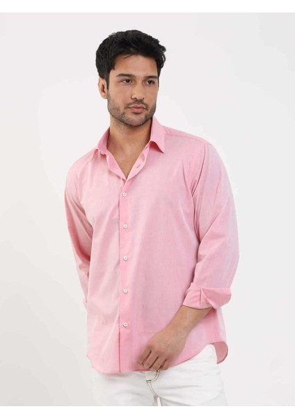Açık Bordo Erkek Regular Fit Düz Brent Düğmeli Yaka Uzun Kol Gömlek - 102229 modelleri