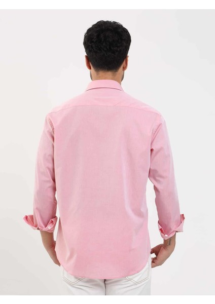 Açık Bordo Erkek Regular Fit Düz Brent Düğmeli Yaka Uzun Kol Gömlek - 102229 fırsatları
