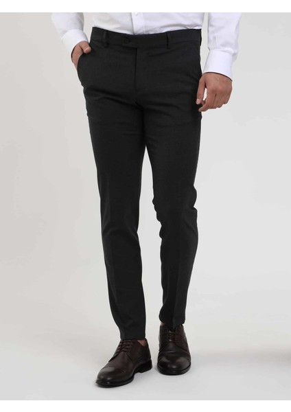 Antrasit Erkek Ekstra Slim Fit Melanj Desenli Klasik Pantolon - 103492