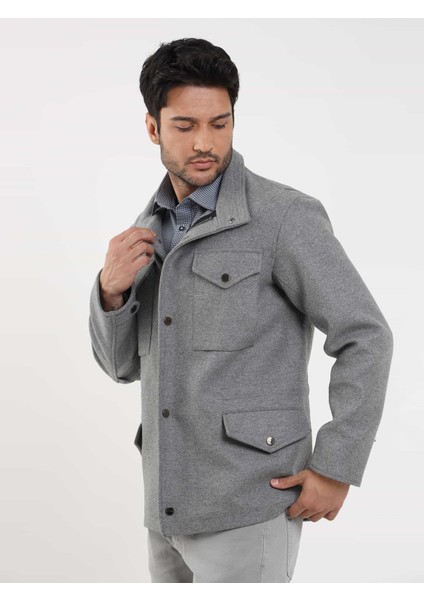 Gri Erkek Regular Fit Düz Casual Dik Yaka Mont - 98155