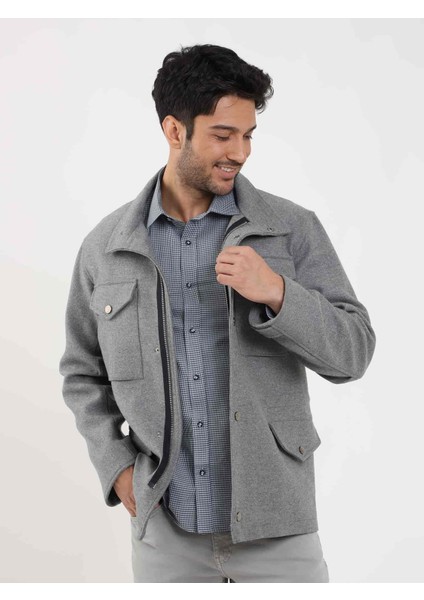 Gri Erkek Regular Fit Düz Casual Dik Yaka Mont - 98155