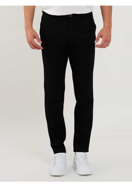 Siyah Erkek Slim Fit Petek Desenli Casual Pantolon - 103220