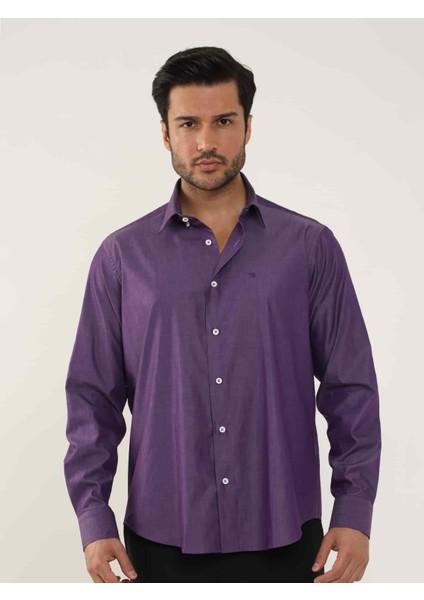 Mürdüm Erkek Regular Fit Düz Brent Düğmeli Yaka Uzun Kol Gömlek - 102264 fiyatları