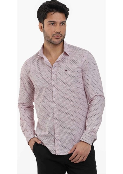 Slim Fit Düğmeli Yaka Bordo Erkek Gömlek DU1234013021