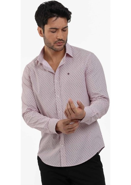 Slim Fit Düğmeli Yaka Bordo Erkek Gömlek DU1234013021 modelleri