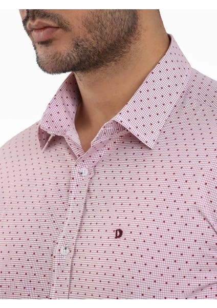Slim Fit Düğmeli Yaka Bordo Erkek Gömlek DU1234013021 indirimleri
