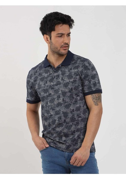 Lacivert Erkek Slim Fit Desenli Polo Yaka Tshirt - 105239