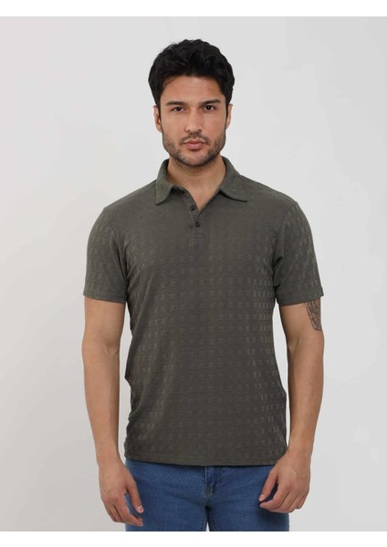 Yeşil Erkek Slim Fit Jakarlı Polo Yaka T-shirt