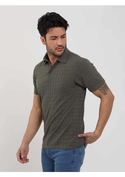Yeşil Erkek Slim Fit Jakarlı Polo Yaka T-shirt modelleri