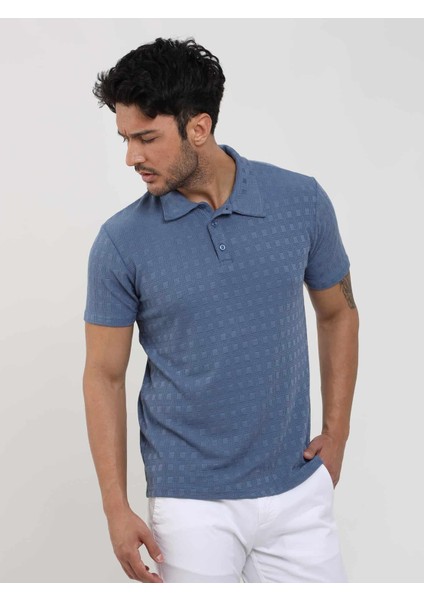 Indigo Erkek Slim Fit Jakarlı Polo Yaka Tshirt - 105224