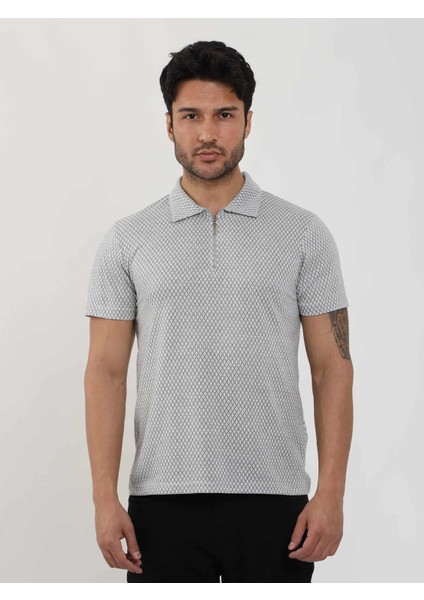 Gri Erkek Slim Fit Baklava Desenli Polo Yaka T-shirt fiyatları