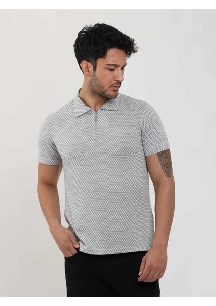 Gri Erkek Slim Fit Baklava Desenli Polo Yaka T-shirt fırsatları
