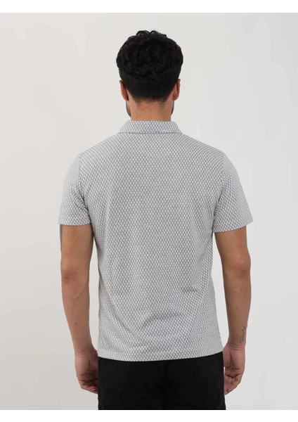 Gri Erkek Slim Fit Baklava Desenli Polo Yaka T-shirt indirimleri