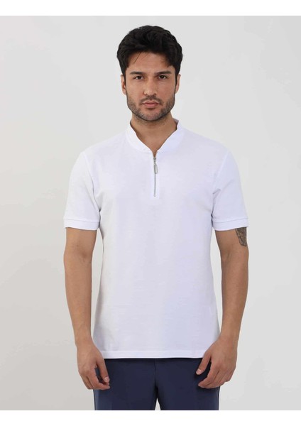 Beyaz Erkek Slim Fit Desenli Polo Yaka Tshirt - 105294