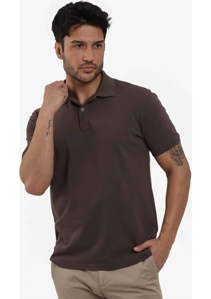 Kahverengi Erkek Slim Fit Düz Polo Yaka Tshirt - 105111