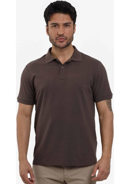 Kahverengi Erkek Slim Fit Düz Polo Yaka Tshirt - 105111