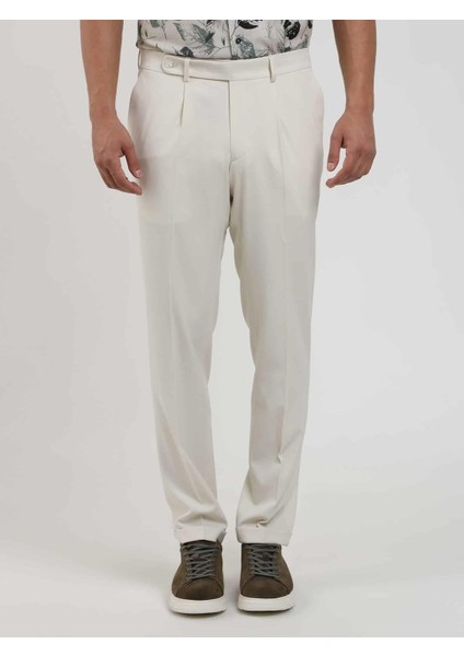 Bej Erkek Slim Fit Düz Pileli Pantolon - 104463