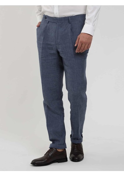 Indigo Erkek Slim Fit Çizgili Keten Pantolon - 104537 fiyatları