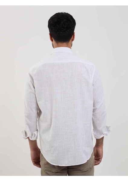 Bej Erkek Regular Fit Çizgili Brent Düğmeli Yaka Uzun Kol Gömlek - 104779 modelleri